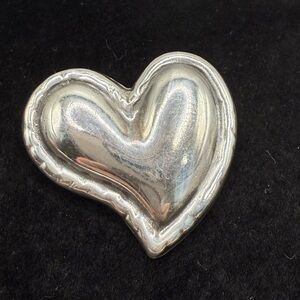 Vintage Taxco Mexico Sterling Silver Puffy Heart Brooch Pin TN-49 17.2g